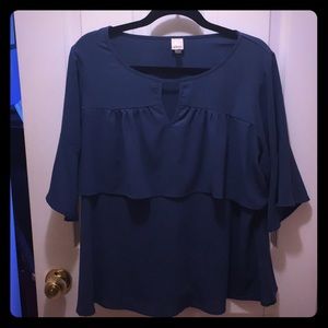 Blue ruffle bell sleeve top